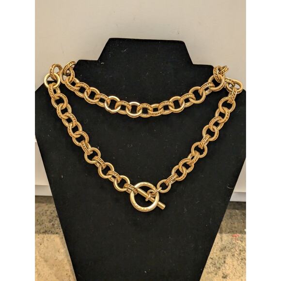 VTG Signed DKNY Donna Karan New York Brushed Gold Tone Rolo Link Toggle Necklace - Picture 4 of 11